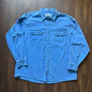 Vintage Roebucks Denim Shirt – Blue Long Sleeve Button Down Workwear Western 90s